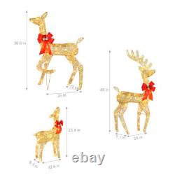 3pcs Elk Decoration Family Elk Golden Iron Frame Cotton Thread Powder Courtyard