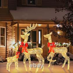 3pcs Elk Decoration Family Elk Golden Iron Frame Cotton Thread Powder Courtyard