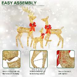 3pcs Elk Decoration Family Elk Golden Iron Frame Cotton Thread Powder Courtyard