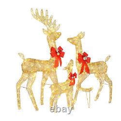 3pcs Elk Decoration Family Elk Golden Iron Frame Cotton Thread Powder Courtyard