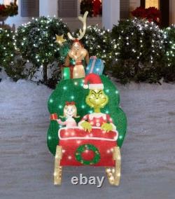 4.5 FT LED GRINCH SLEIGH W CINDY LOU & MAX Tinsel Lighted Yard Decoration 4.5 FT LED GRINCH SLEIGH W CINDY LOU & MAX Tinsel Lighted Yard Decoration