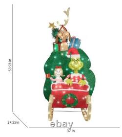 4.5 FT LED GRINCH SLEIGH W CINDY LOU & MAX Tinsel Lighted Yard Decoration 4.5 FT LED GRINCH SLEIGH W CINDY LOU & MAX Tinsel Lighted Yard Decoration