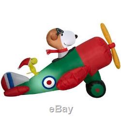 4.5 Ft PEANUTS SNOOPY & WOODSTOCK IN AIRPLANE Airblown Lighted Yard Inflatable
