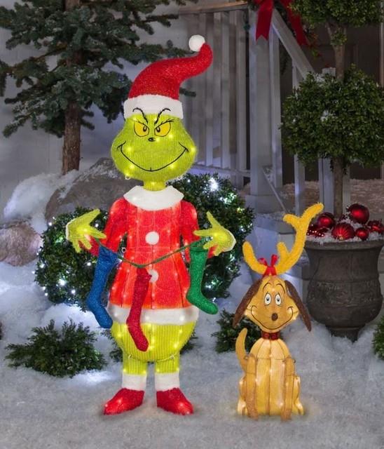 4 Ft Dr Seuss Grinch & Max Christmas Tinsel Yard Decor