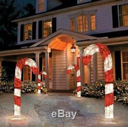 4' Lighted 3D Tinsel Candy Cane Outdoor Holiday Christmas Decoration (SET OF 2)