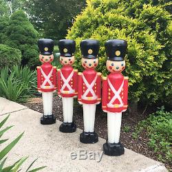 4 Vintage Christmas Blow Mold Toy Soldiers Lighted Yard Decorations Cords Bulbs