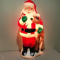 42 TPI Plastic Blow Mold Lighted Santa Claus with Reindeer Outdoor Decor