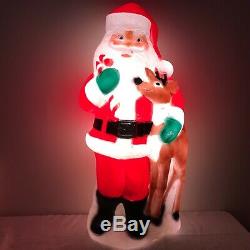 42 TPI Plastic Blow Mold Lighted Santa Claus with Reindeer Outdoor Decor