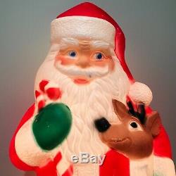 42 TPI Plastic Blow Mold Lighted Santa Claus with Reindeer Outdoor Decor