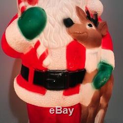 42 TPI Plastic Blow Mold Lighted Santa Claus with Reindeer Outdoor Decor