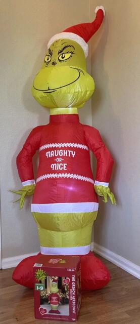 5.5' Gemmy Airblown Grinch Naughty Or Nice Inflatable Christmas Yard Decoration