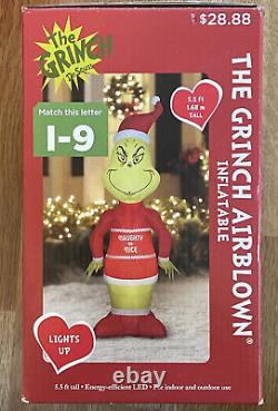 5.5' Gemmy Airblown GRINCH NAUGHTY OR NICE INFLATABLE CHRISTMAS YARD DECORATION