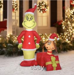 5.5ft Grinch & Max Popping Out Of Present Christmas Inflatable Yard Decoration