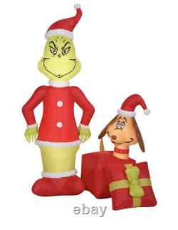 5.5ft Grinch & Max Popping Out Of Present Christmas Inflatable Yard Decoration