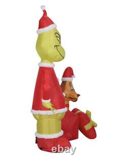 5.5ft Grinch & Max Popping Out Of Present Christmas Inflatable Yard Decoration