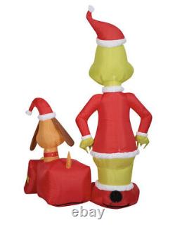 5.5ft Grinch & Max Popping Out Of Present Christmas Inflatable Yard Decoration