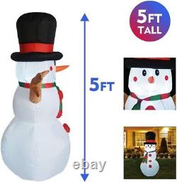 5 FT Christmas Inflatable Outdoor Snowman with a Box, Blow up Yard Decoration