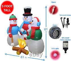 5 Foot Tall Huge Christmas Inflatable Snowmen Snowman Campfire Camping Roasting