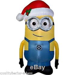 5' Inflatable Minion Dave withSanta Hat LED Lighted Outdoor Christmas Decoration
