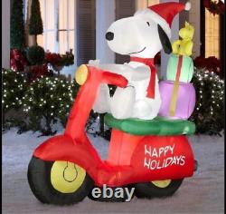5' PEANUTS SNOOPY & WOODSTOCK ON MOPED Airblown Lighted Yard Inflatable