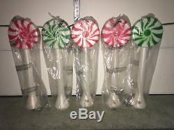 5 Vintage Christmas 33 Union Plastic Lollipop Lighted Blow Molds Red, Green NEW