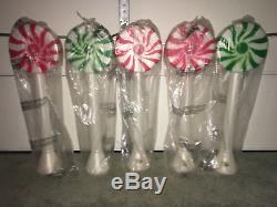 5 Vintage Christmas 33 Union Plastic Lollipop Lighted Blow Molds Red, Green NEW