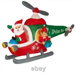 5 ft Animatronic Lighted Helicopter Christmas Santa & Elf Gemmy Inflatable