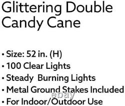 52 Inch Tall Glittering Light-Up Double Candy Cane with Merry Christmas Holida