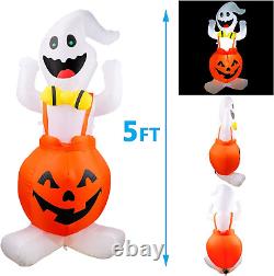 5FT Height Halloween Inflatable Ghost in Pumpkin, Blow up Halloween Decorations