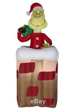 6 FT ANIMATED GRINCH POPPING OUT OF CHIMNEY Airblown Lighted Yard Inflatable