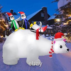 6 Foot Length Christmas Inflatable Polar Bear Outdoor Decorations with 3 Penguin