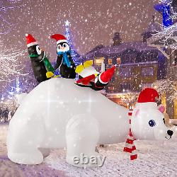 6 Foot Length Christmas Inflatable Polar Bear Outdoor Decorations with 3 Penguin