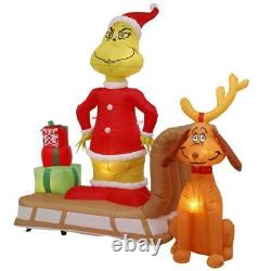 6 Ft GRINCH AND MAX ON SLED Christmas Airblown Lighted Yard Inflatable