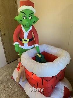 6' Gemmy Airblown Grinch Pulling Xmas Tree Chimney 2007 Yard Inflatable Rare