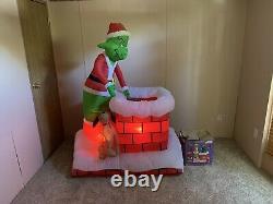 6' Gemmy Airblown Grinch Pulling Xmas Tree Chimney 2007 Yard Inflatable Rare