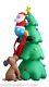 6' Inflatable Santa On Tree Chased By Dog Lighted Outdoor Christmas Decoration