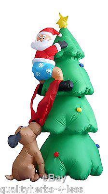6' Inflatable Santa on Tree Chased by Dog Lighted Outdoor Christmas Decoration