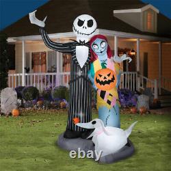 6' JACK SKELLINGTON WITH SALLY & ZERO Airblown Lighted Yard Inflatable GEMMY