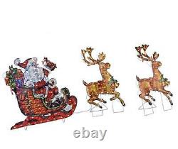 60 Christmas Lighted Holographic Santa, Reindeer & Sleigh Yard Lawn Decor