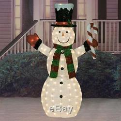 60 LIGHTED CHRISTMAS CANDY CANE SNOWMAN SCULPTURE Outdoor Holiday Yard Decor
