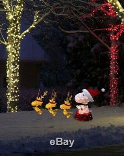 60 Peanuts LED PreLit Snoopy & Woodstock in a Sled Reindeer Christmas Yard Art