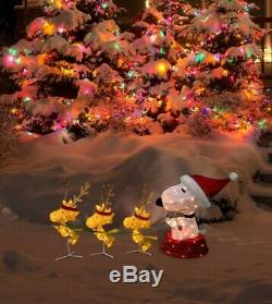 60 Peanuts LED PreLit Snoopy & Woodstock in a Sled Reindeer Christmas Yard Art
