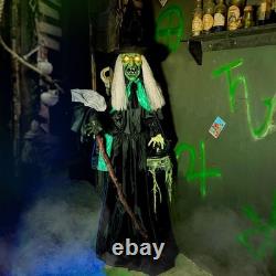 6ft Life Size Animatronic Talking Witch Cauldron Broom Light Up Halloween Prop