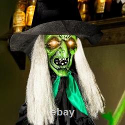 6ft Life Size Animatronic Talking Witch Cauldron Broom Light Up Halloween Prop