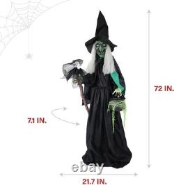 6ft Life Size Animatronic Talking Witch Cauldron Broom Light Up Halloween Prop