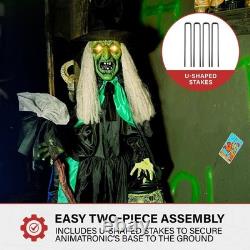 6ft Life Size Animatronic Talking Witch Cauldron Broom Light Up Halloween Prop