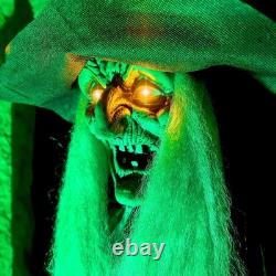 6ft Life Size Animatronic Talking Witch Cauldron Broom Light Up Halloween Prop