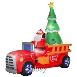 7.5ft Christmas Holiday Yard Inflatable Blow Up Santa Fire Truck with Tree & LED