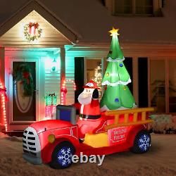 7.5ft Christmas Holiday Yard Inflatable Blow Up Santa Fire Truck with Tree & LED