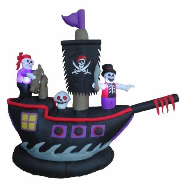7 Foot Halloween Inflatable Yard Decoration Pirate Ship Skeletons Crew Skull